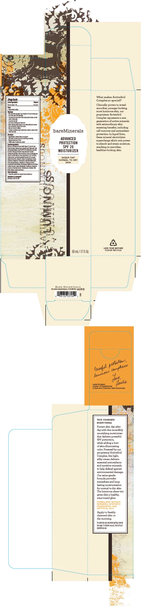 bareMinerals Advanced Protection SPF 20 Moisturizer Sheer Tint Normal to Dry Skin packaging