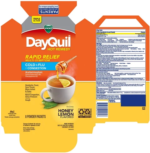 Vicks DayQuil HOT REMEDY RAPID RELIEF MULTI-SYMPTOMCold and Flu plus Congestion 포장