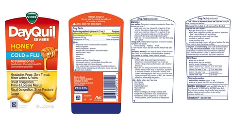 VICKS DayQuil SEVERE HONEY FLAVORCOLD and FLU packaging