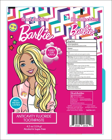 Brushbuddies Barbie Anticavity FluorideTooth packaging