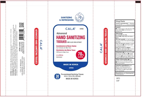 CALA ADVANCED HAND SANITIZING TISSUES packaging
