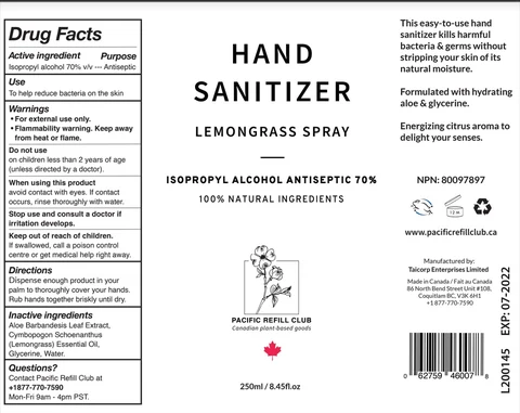 Hand Sanitizer Lemongrass packaging