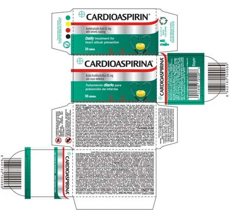 Cardioaspirina Tabletascon cubierta enterica 포장