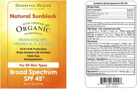 DESERVING HEALTH NATURAL SUNBLOCK 포장