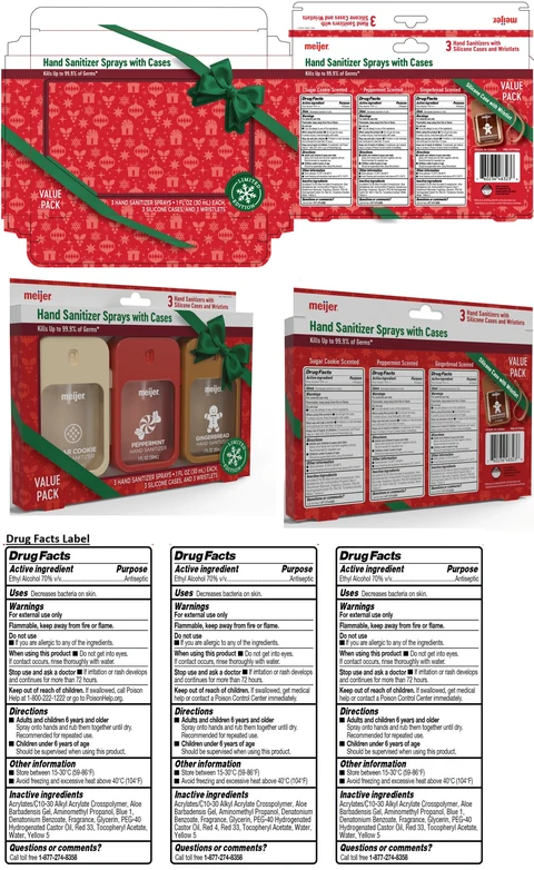 meijer 3 Hand Sanitizers 1 FL OZ (SUGAR COOKIE, PEPPERMINT, GINGERBREAD) 포장