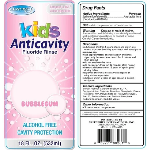 Assured Anticavity Fluoride Kids Bubblegum 포장