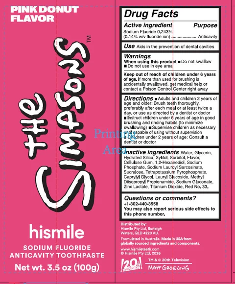 The Simpsons Pink Donut Flavor Sodium Fluoride Anticavity Toothpast packaging