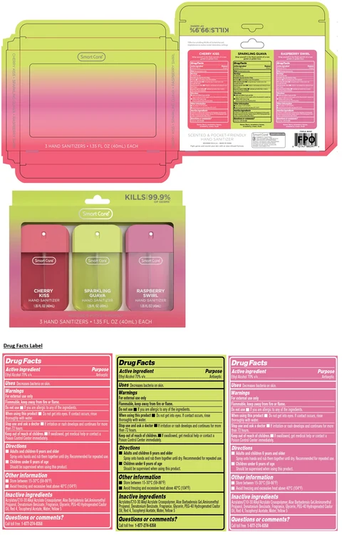 Smart Care 3 HAND SANITIZER 1.35 FL OZ (CHERRY KISS, SPARKLING GUAVA, RASPBERRY SWIRL) 포장