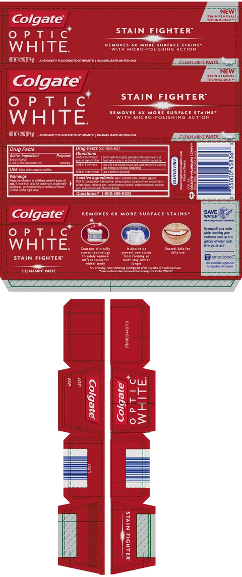 Colgate Optic White Stain Fighter Clean Mint 포장