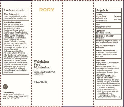 Rory Broad Spectrum SPF 28Sunscreen Face Moisturizer packaging