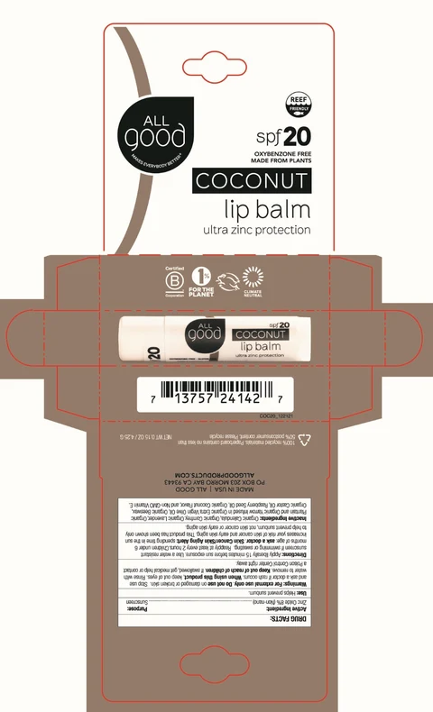 All Good Coconut SPF 20 Zinc Oxide Lip Balm 포장