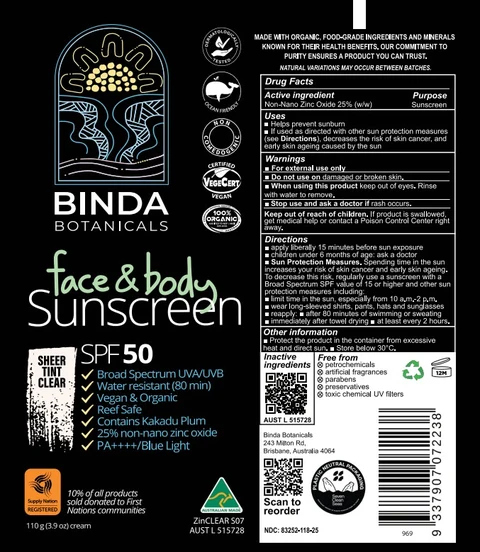 BINDA Face and Body Sunscreen SPF50 포장