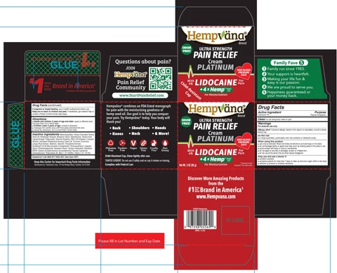 Hempvana Ultra Strength Pain Relief Cream Platinum 4% Lidocaine 포장