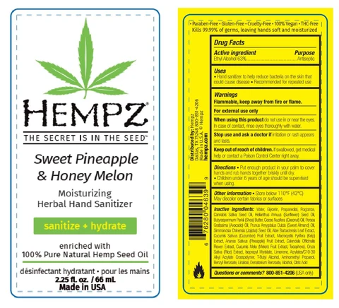 HEMPZ SWEET PINEAPPLE HONEY MELON MOISTURIZING HERBAL HAND SANITIZER 포장