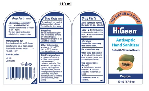 HiGeen Antiseptic Hand Sanitizer Gel with Vitamin Beads Papaya 포장