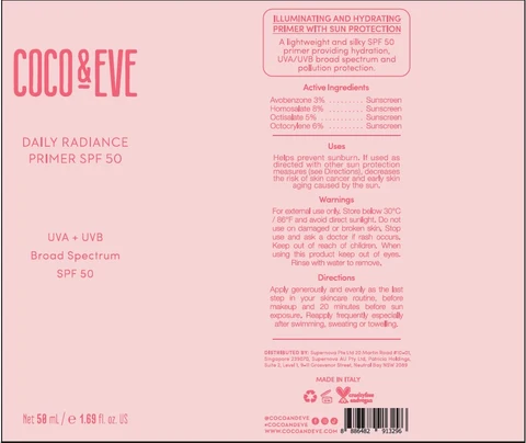 COCO AND EVE DAILY RADIANCE PRIMER SPF 50 packaging