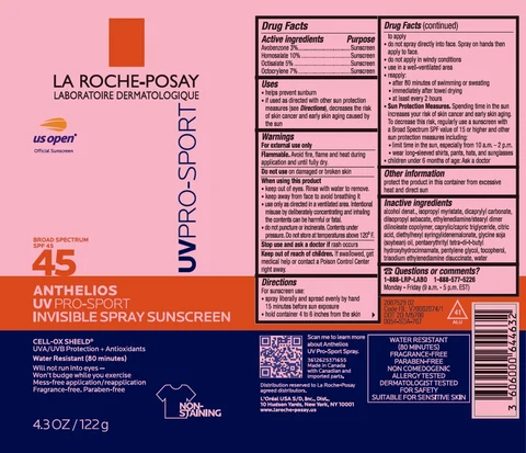 La Roche Posay Laboratoire Dermatologique ANTHELIOS UVPRO SPORT INVISIBLE SUNSCREEN BROAD SPECTRUM SPF 45 packaging