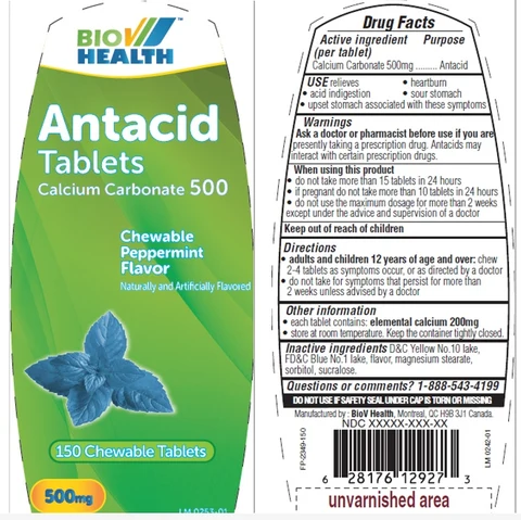 Bio V Antacid Peppermint 500, 150ct 포장