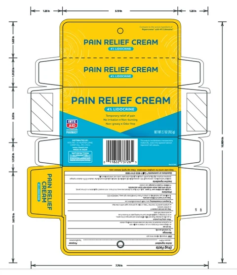 Rite aid Pain Relief Cream Lidocaine 4% packaging