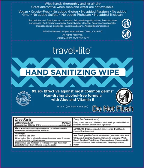 Travel lite Hand Sanitizing Wipes packaging