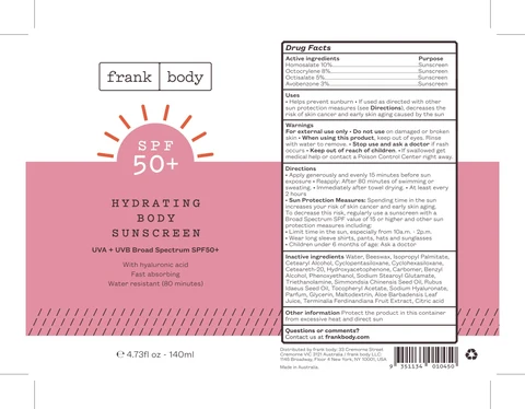 Hydrating Body Sunscreen UVA and UVB Broad Spectrum SPF50 포장