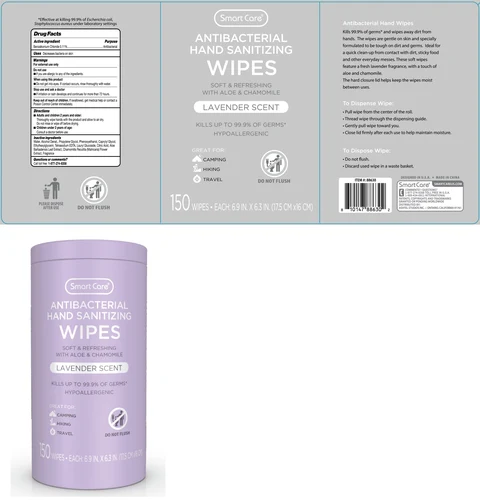 Smart Care ANTIBACTERIAL HAND SANITIZING WIPES LAVENDER SCENT 포장