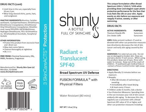 Shunly Radiant Translucent SPF 40 포장