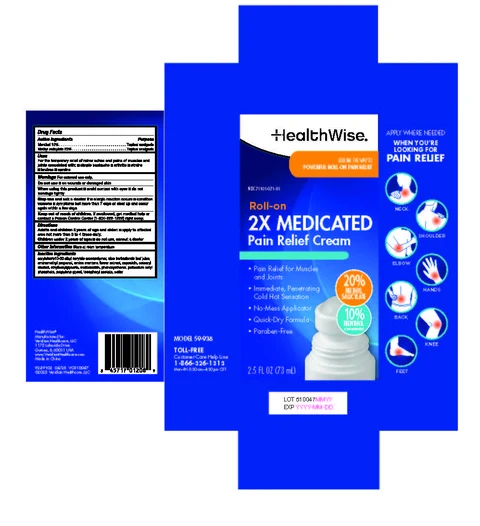 HealthWise 2X Medicated Pain Relief Cream Roll-on packaging