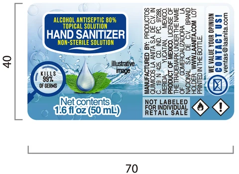 Hand Sanitizer 80% / Hand Sanitizer 70% packaging