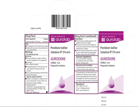 Aurodone Povidone Iodine 5 % Opthalmic Solution 포장