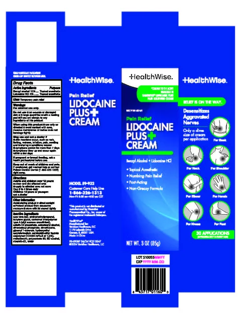 HealthWise Lidocaine Plus Cream packaging