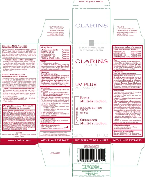 CLARINS UV PLUS ANTI-POLLUTION BROAD SPECTRUM SPF 50 NON-TINTED Sunscreen Multi-Protection 포장
