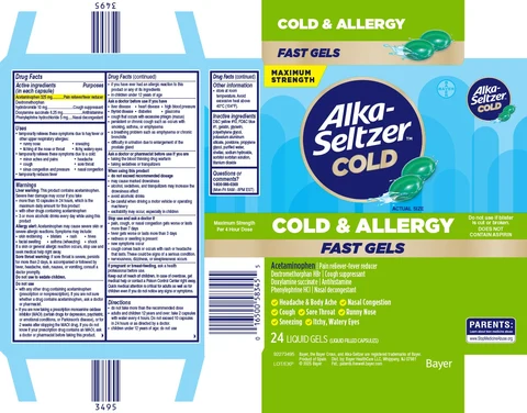 ALKA SELTZER COLD Cold and Allergy Maximum Strength Fast Gels 포장