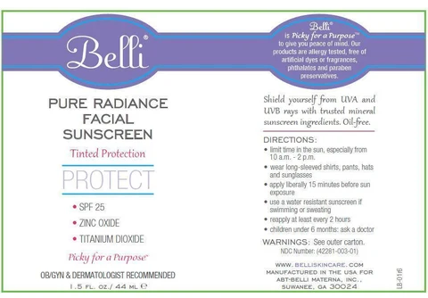 Belli Pure Radiance Facial Sunscreen Tinted Protection SPF 25 포장