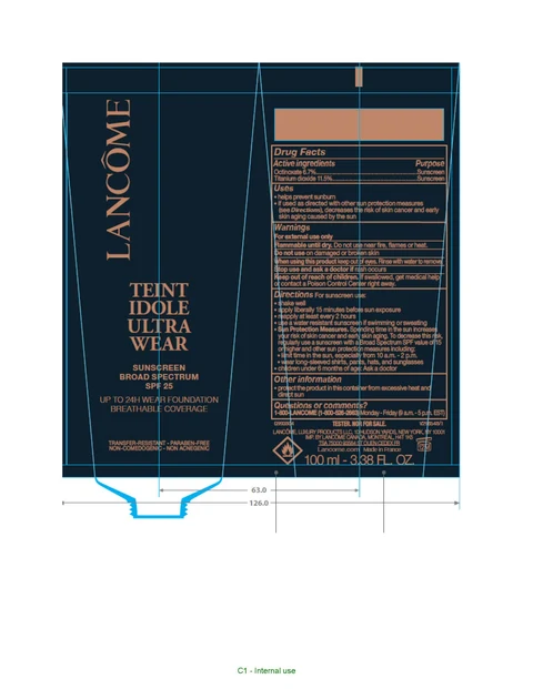 Lancome Paris Teint Idole Ultra Wear Breathable Coverage Foundation Reno Broad Spectrum SPF 25 Sunscreen packaging