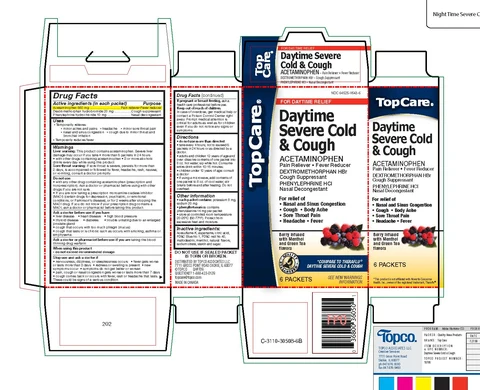 TopCare day time severe cold and cough berry infused with menthol and green tea flavors packaging