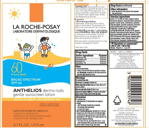 La Roche Posay Laboratoire Dermatologique Anthelios Dermo Kids Gentle Face and Body Broad Spectrum SPF 60 Sunscreen Water Resistant 80 Minutes packaging