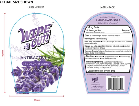 WIPE OUT ANTIBACTERIAL Liquid Hand lavender scent packaging