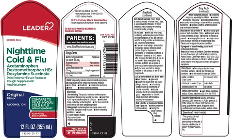 Leader Nighttime Cold and Flu packaging