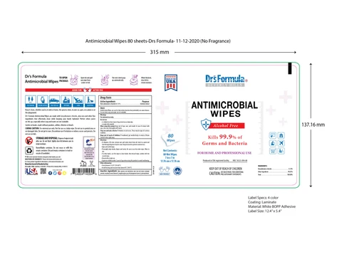 Antimicrobial Wipes Alcohol Free 포장