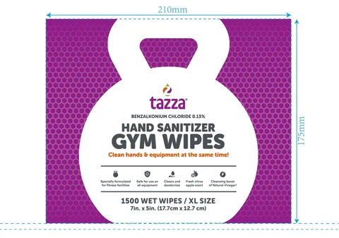 Tazza Hand SanitizerGym Wipes packaging