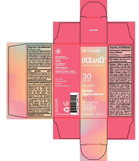 ATTITUDE Oceanly Phyto-sun lip balm SPF 30 Baby Rose 포장