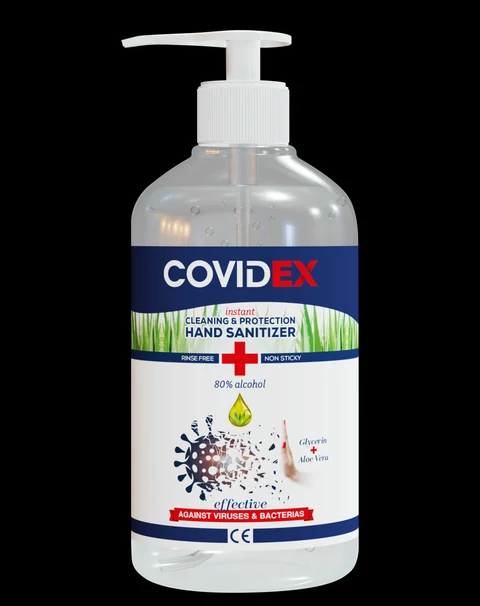 covidex gel 500 ml transparent bottle front
