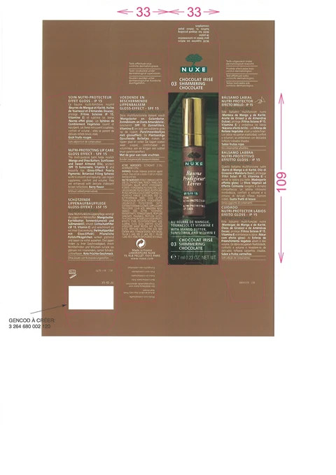 BAUME PRODIGIEUX LEVRES 03 SHIMMERING CHOCOLATENUTRI-PROTECTING LIP CARE SPF 15 포장