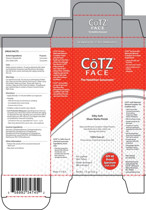 Cotz Face (For Lighter Skin Tones) SPF 40 Sunscreen 포장