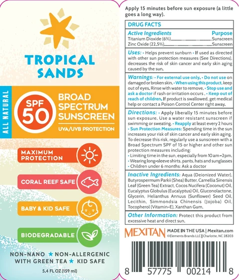 Tropical Sands, SPF-50 Broad Spectrum Sunscreen packaging