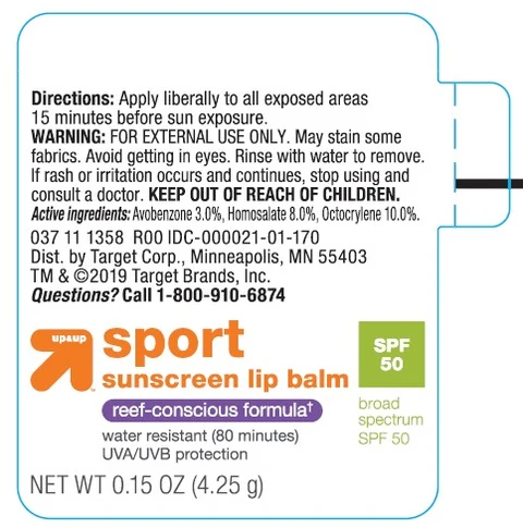 Target Up and Up SPF50 Sport Sunscreen Lip Balm Reef-Conscious Formula packaging