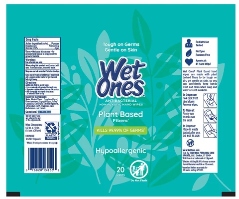 Wet Ones Antibacterial Non Plastic Hand Wipes packaging