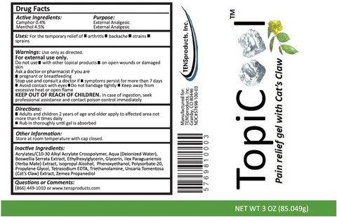 TopiCool Pain Reliefwith Cats Claw packaging