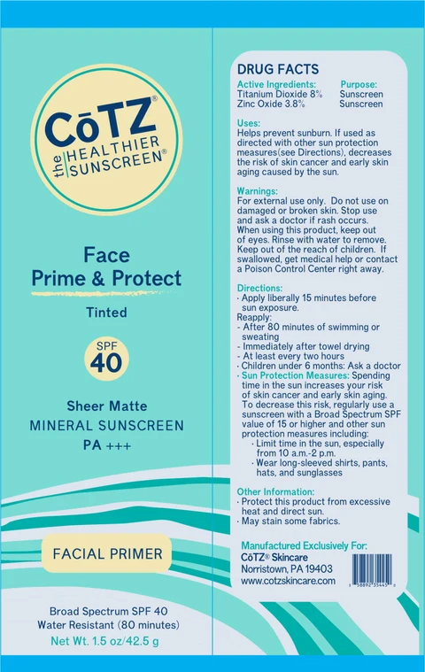 CoTZ Face Prime and Protect SPF 40 (Tinted) 포장